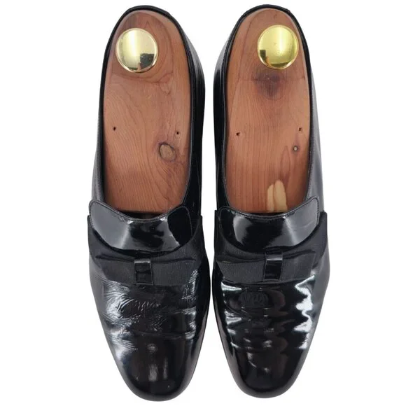 Bruno Magli Formal Opera Dress Shoes Men 7 Black Leather Tuxedo Bow Loafer Italy - Picture 6 of 12